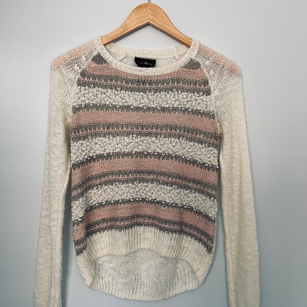 🌟 Pink, Grey & White Striped Light Sweater 🌟